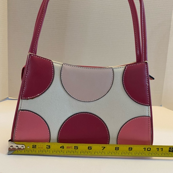Pink Polka Dot Purse W/Checkered Pink& White Lining Canvas & Faux Leather Cute - Picture 10 of 15
